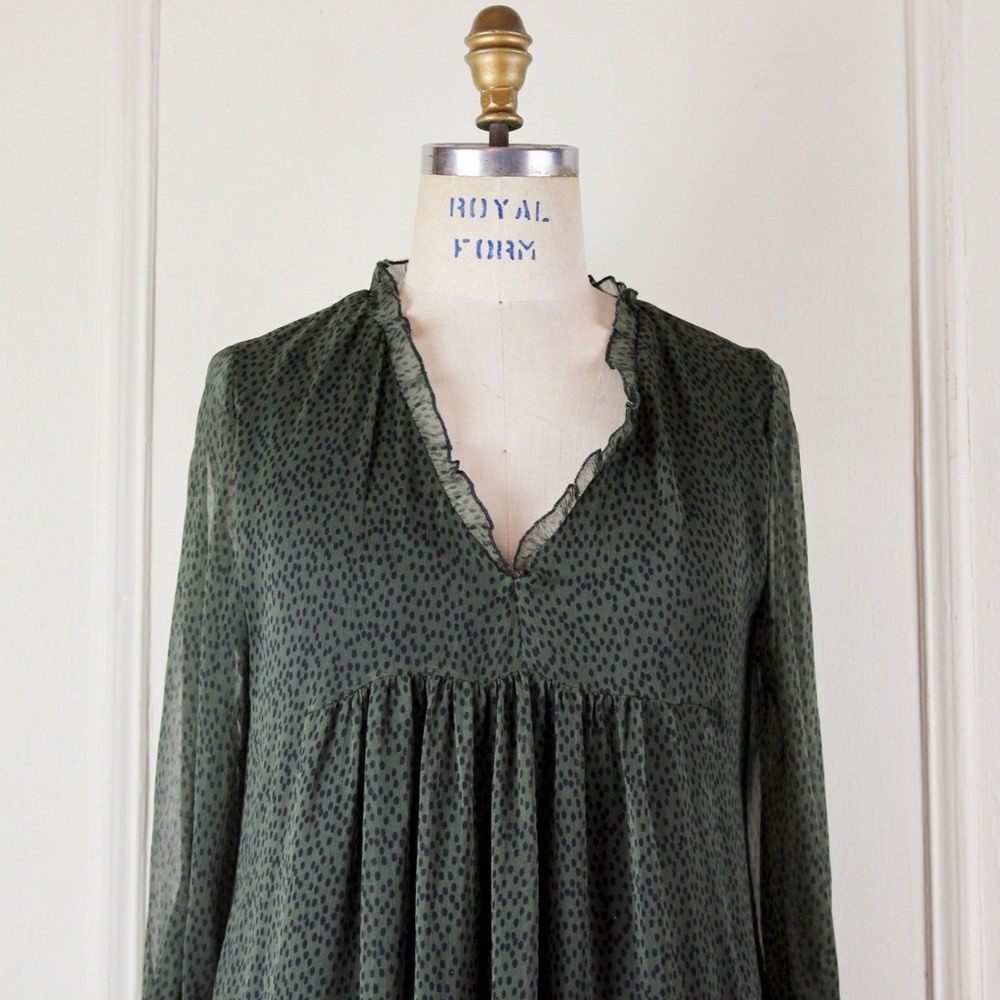 Zara Green & Black Animal Print V neck Mini Dress - Picture 4 of 10